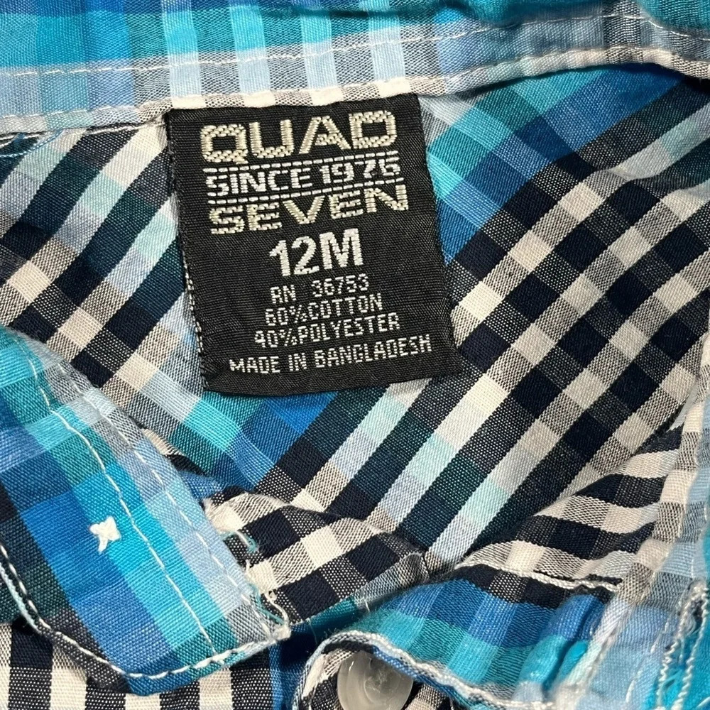 4/$20  Quad Blue Checkered Button Down Shirt - Picture 4 of 4